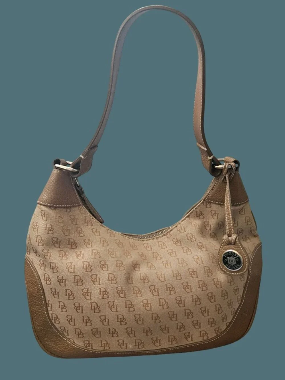 Vintage Dooney & Bourke Signature Canvas & Leather Brown Hobo Bag